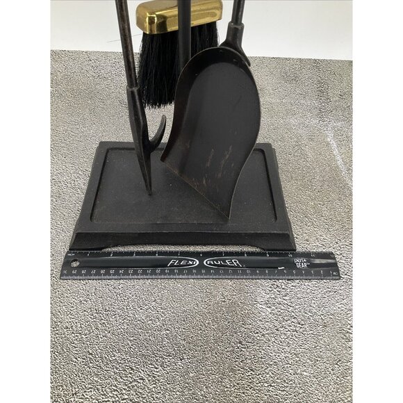 Mid-Century Modern Brass and Iron Fireplace Tool Set 3 Piece w/ stand USA - Picture 10 of 12